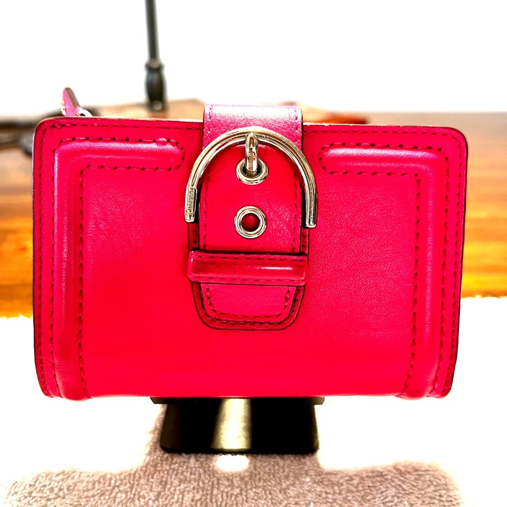 Coach Bright Pink Leather Wallet with Buckle